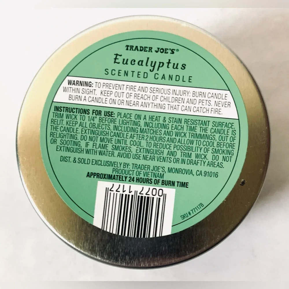 NEW Trader Joe's EUCALYPTUS Scented Candle 5.7 Oz soy wax lead free wick